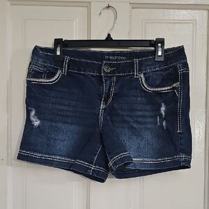 Maurices Dark Blue Jean Shorts with Stitch Details, Size 9/10